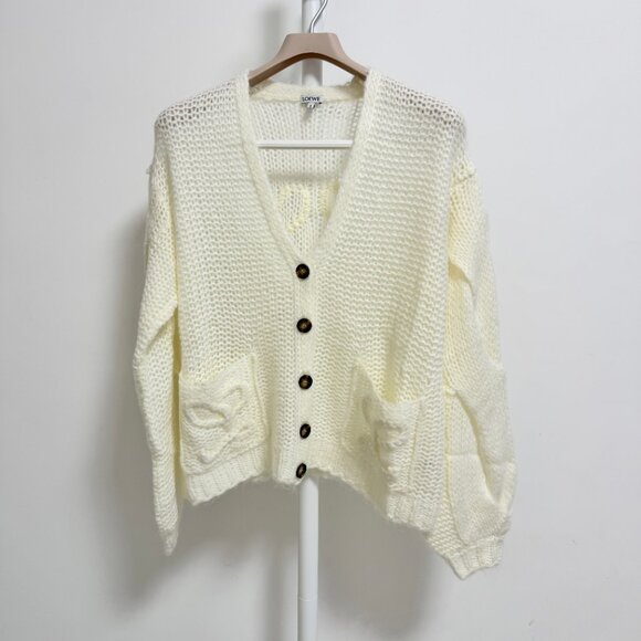 Loewe Anagram cream open-knit mohair-blend cardigan - Picture 4 of 12